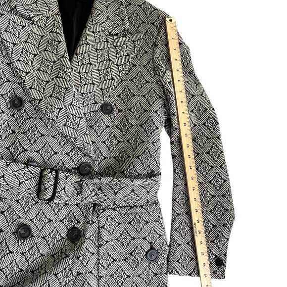 Barry Walt Vintage Double-Breasted Trench Coat With Belt & Geometric Pattern - Picture 5 of 11